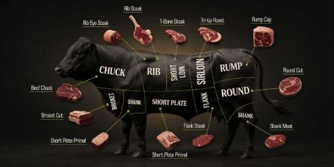 Verschiedene Black Angus Fleischstücke (nose to tail)